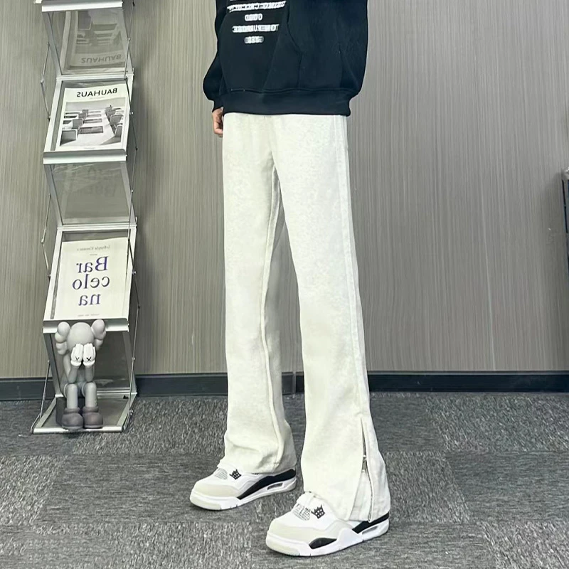 BKF秋冬2.0弹力美式高街运动卫裤休闲裤拉链直筒微喇裤潮流