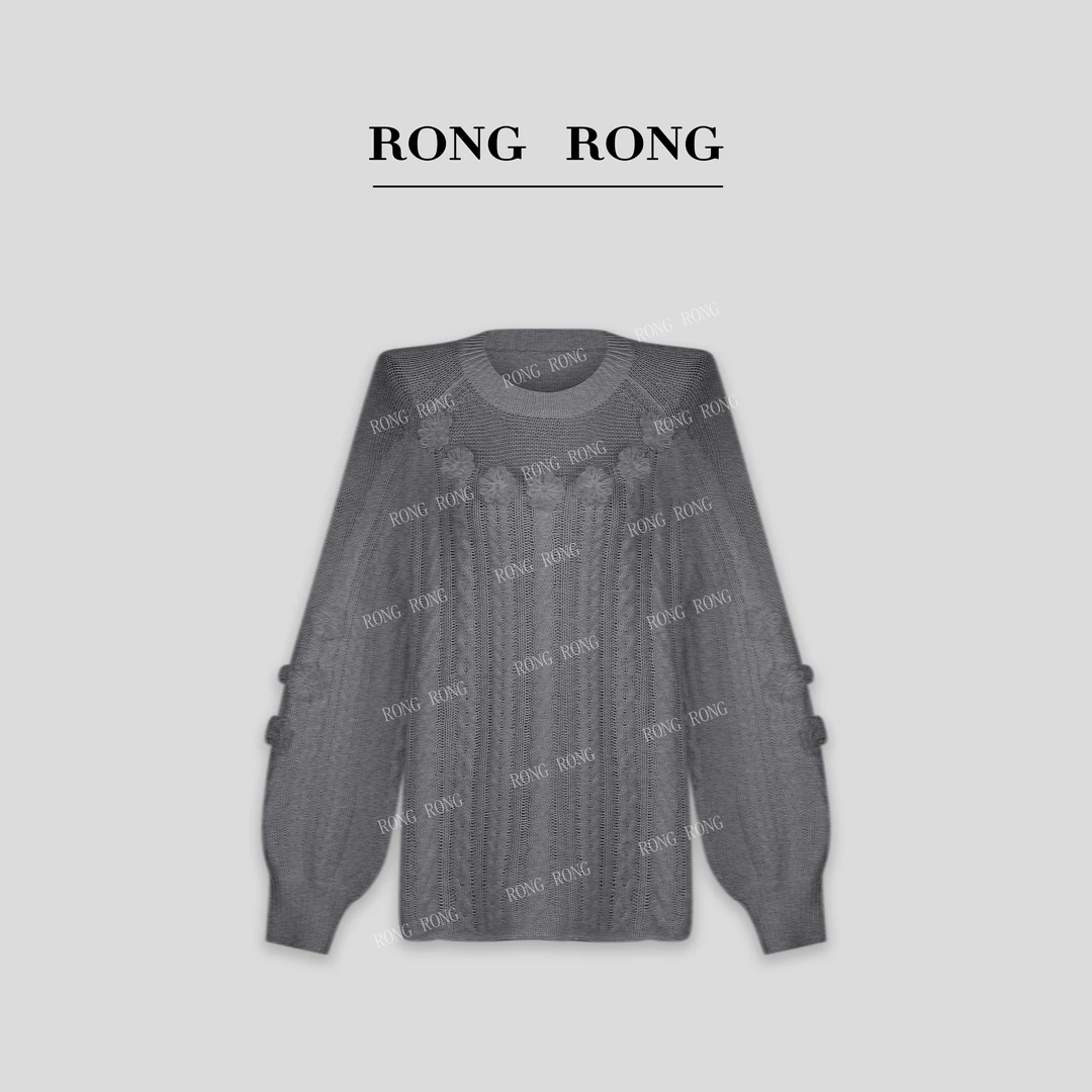 溶溶【慵懒风情】RONGRONG 绵羊毛莱赛尔山羊绒钩花镂空毛衣RR2923