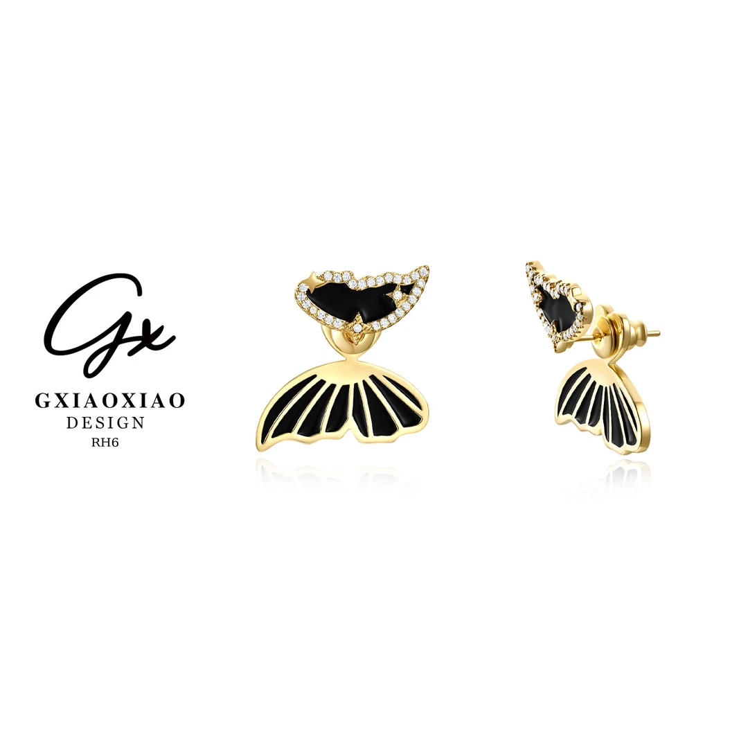 铜合金合成锆石耳饰 GXX 【风吹帘幕】法式设计感轻奢蝴蝶耳环 RH6