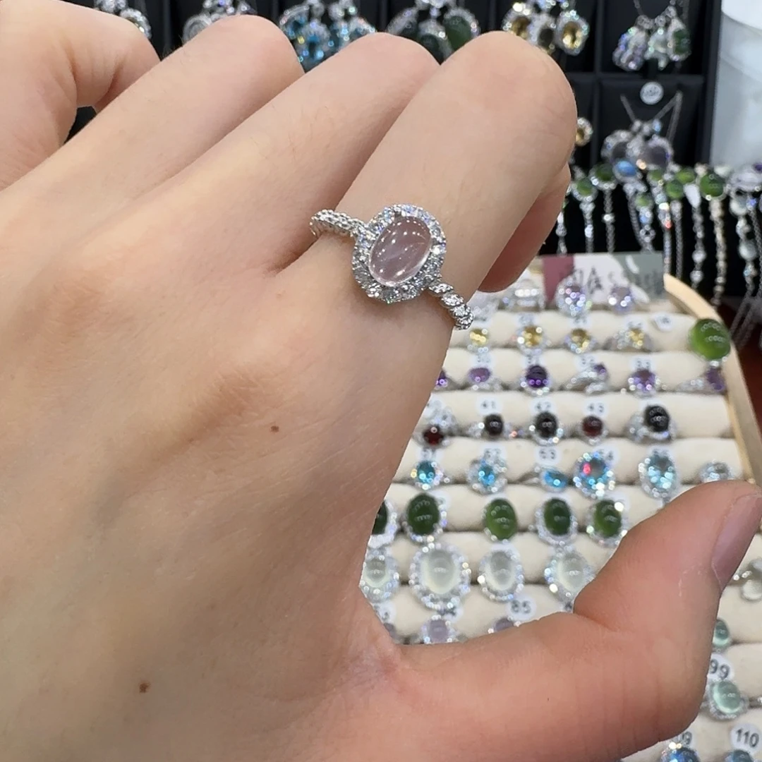 芙蓉石戒指银S925镶嵌戒指