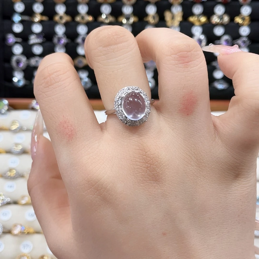 芙蓉石戒指女银S925镶嵌