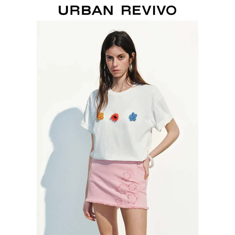 UR2025夏季新款女装休闲立体花朵装饰短袖T恤UYL450068