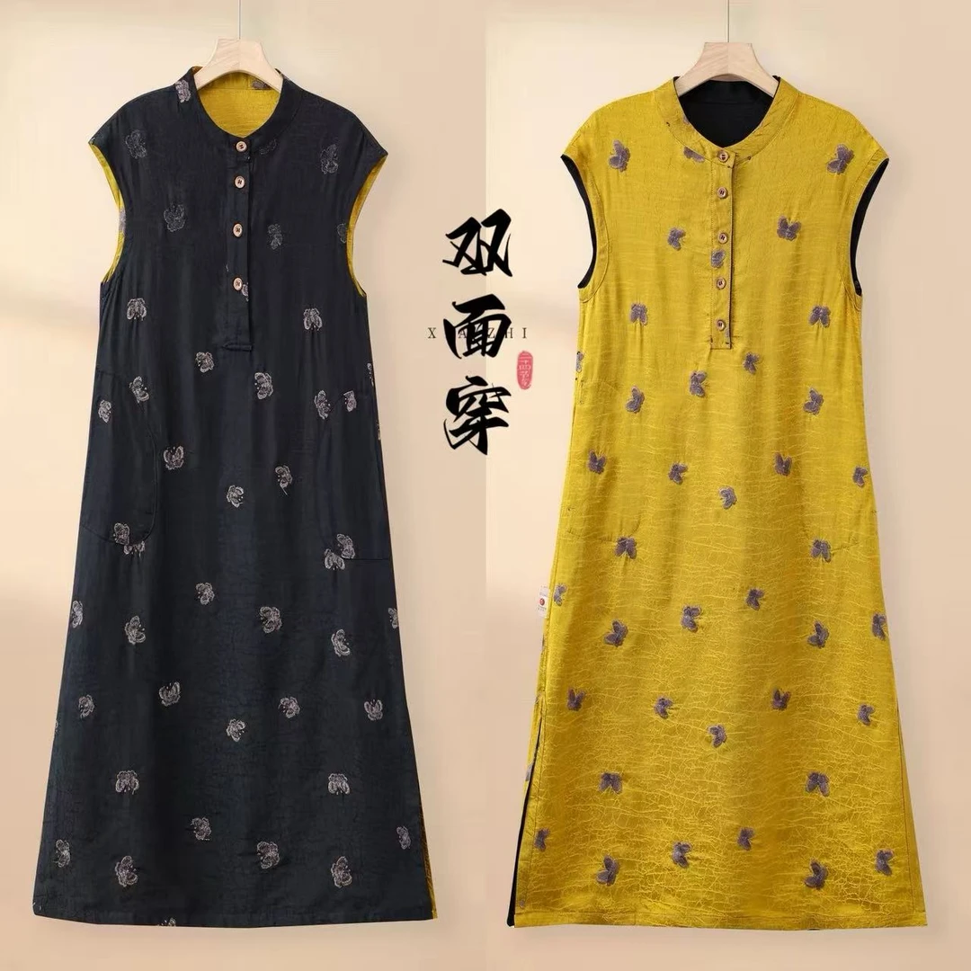 绣蝶   双面双穿复古重工刺绣气质款连衣裙