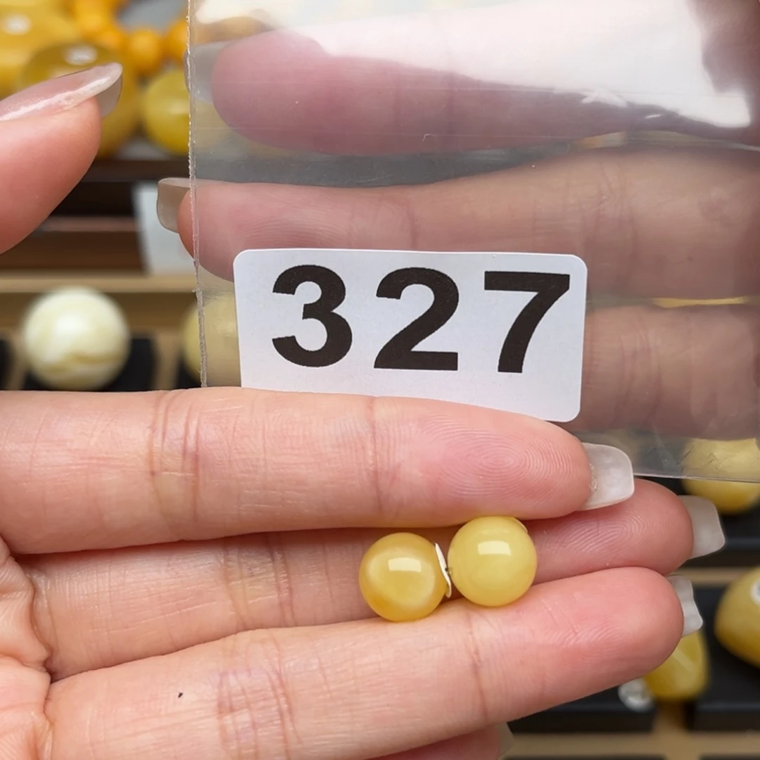 蜜蜡裸石未镶嵌@***嘿9.8mm对珠