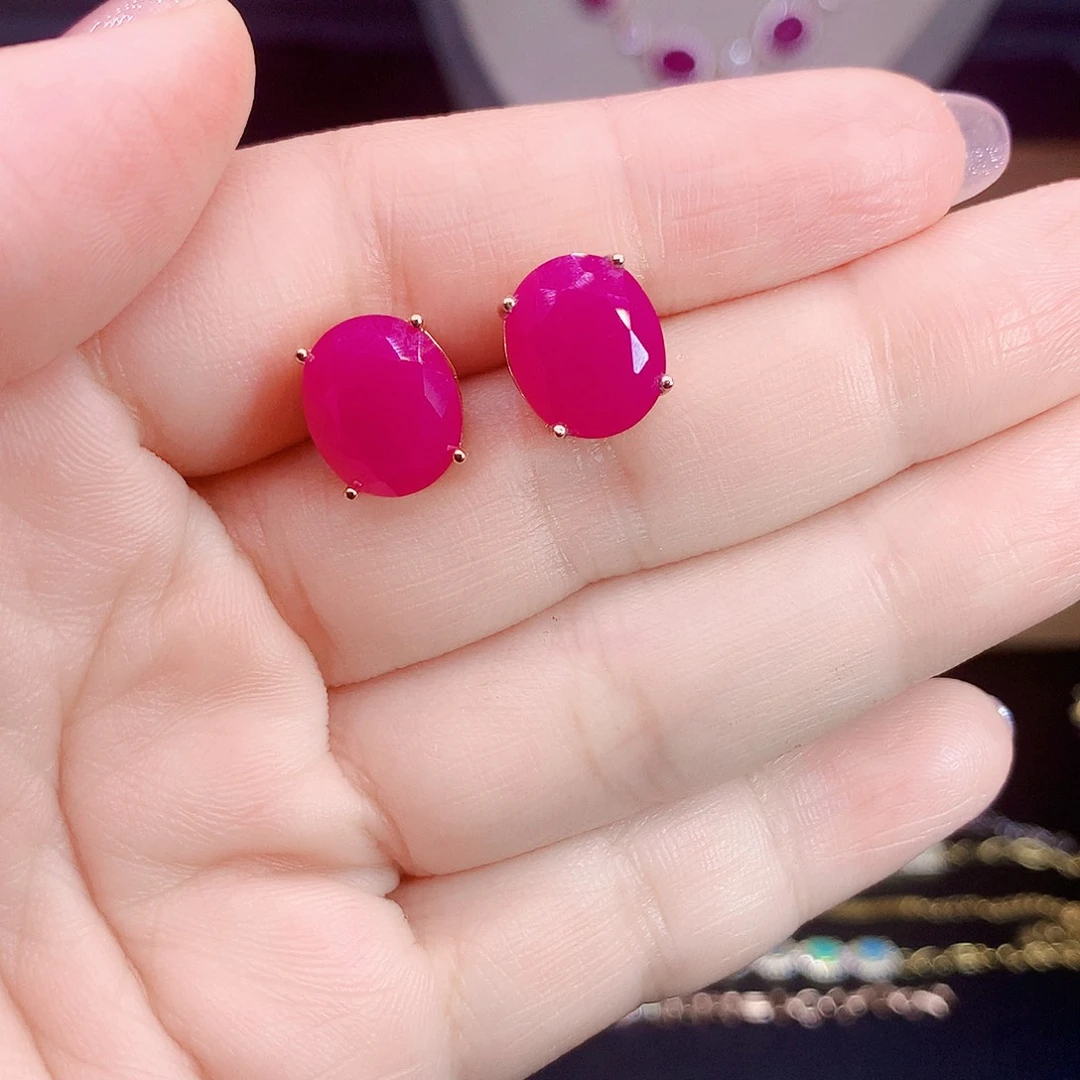 耳饰银S925镶嵌红宝石.*丽