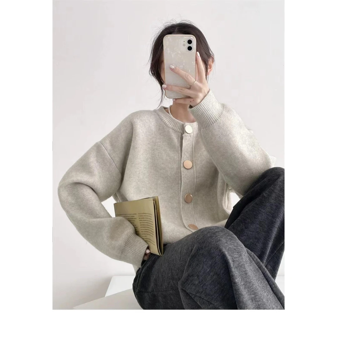 【原版正版高克重750克】大金扣韩系百搭高密度软糯针织开衫