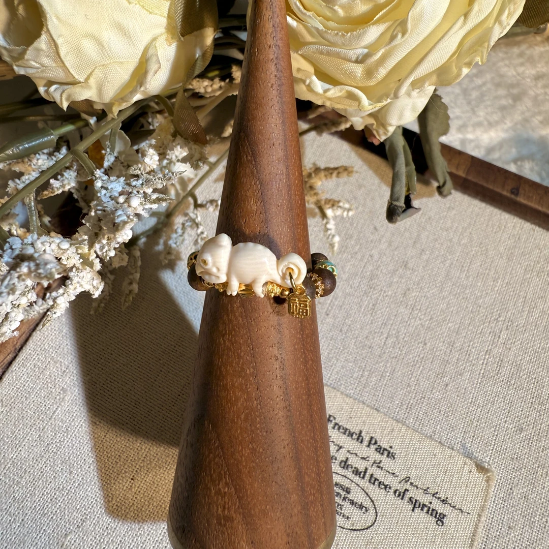 猛犸牙小蜥蜴原矿松招财925戒指*自发