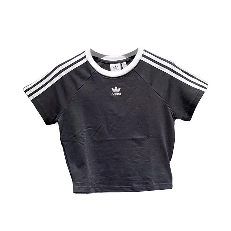 Adidas阿迪达斯三叶草女夏季新款透气针织短款高腰短袖T恤JC8703