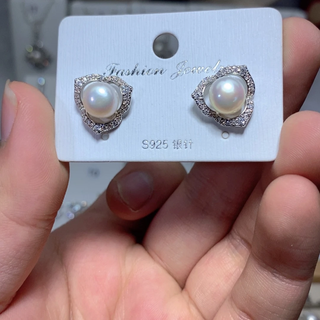 淡水珍珠耳饰银S925镶嵌