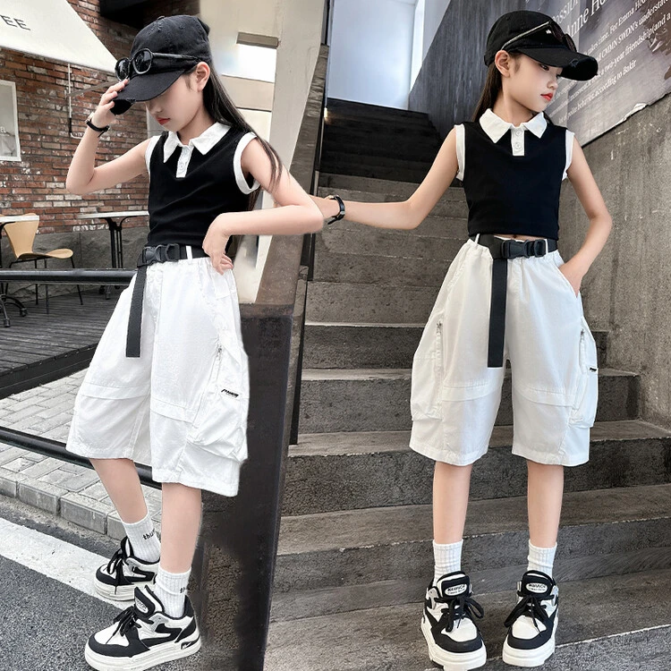 女大童薄款中裤外穿时尚洋气2024新款初中生女孩夏天裤子宽松