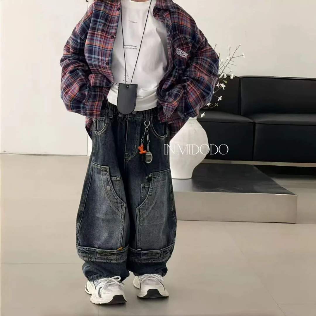 中大童街头潮酷风牛仔裤2025秋季新款男童痞帅宽松百搭儿童老爹裤