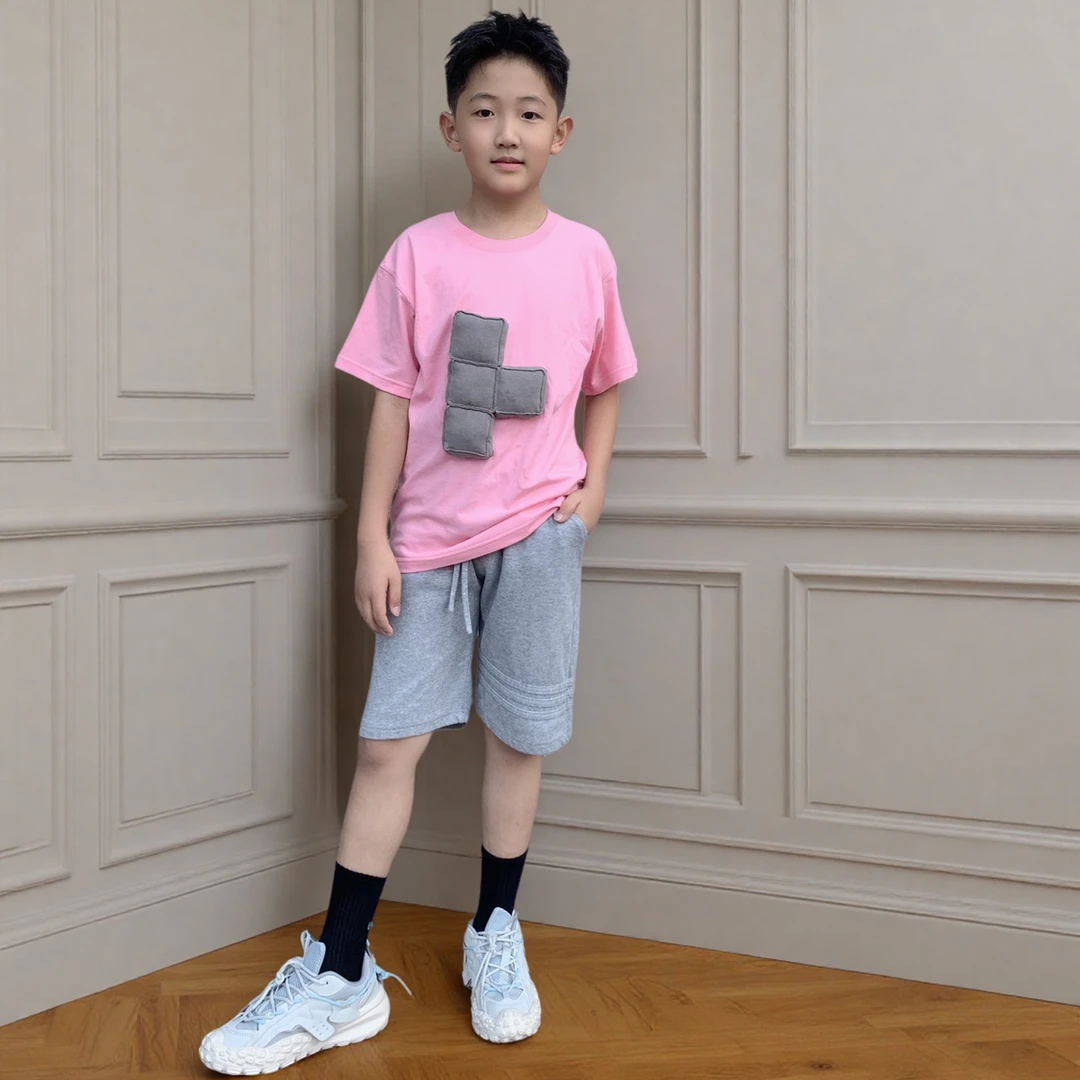 原创男童女童休闲夏季洋气立体游戏方块T恤