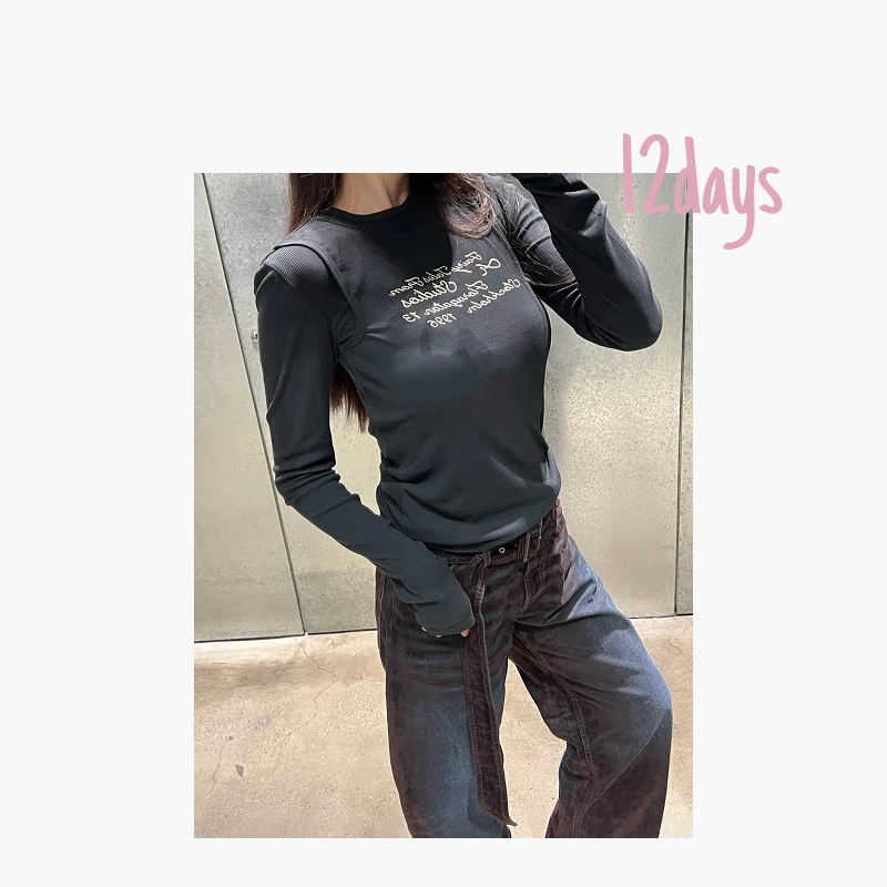 12days | AC修身做旧印花长袖假两件 | 25131
