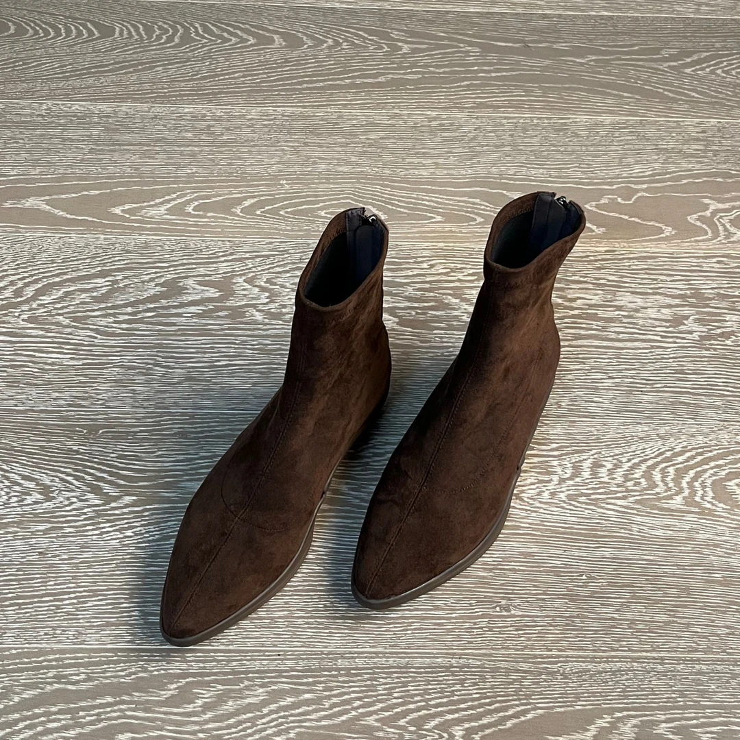 4.5CM绒面女鞋时尚尖头单靴防磨脚弹力靴拼接绒面瘦瘦靴百搭女鞋