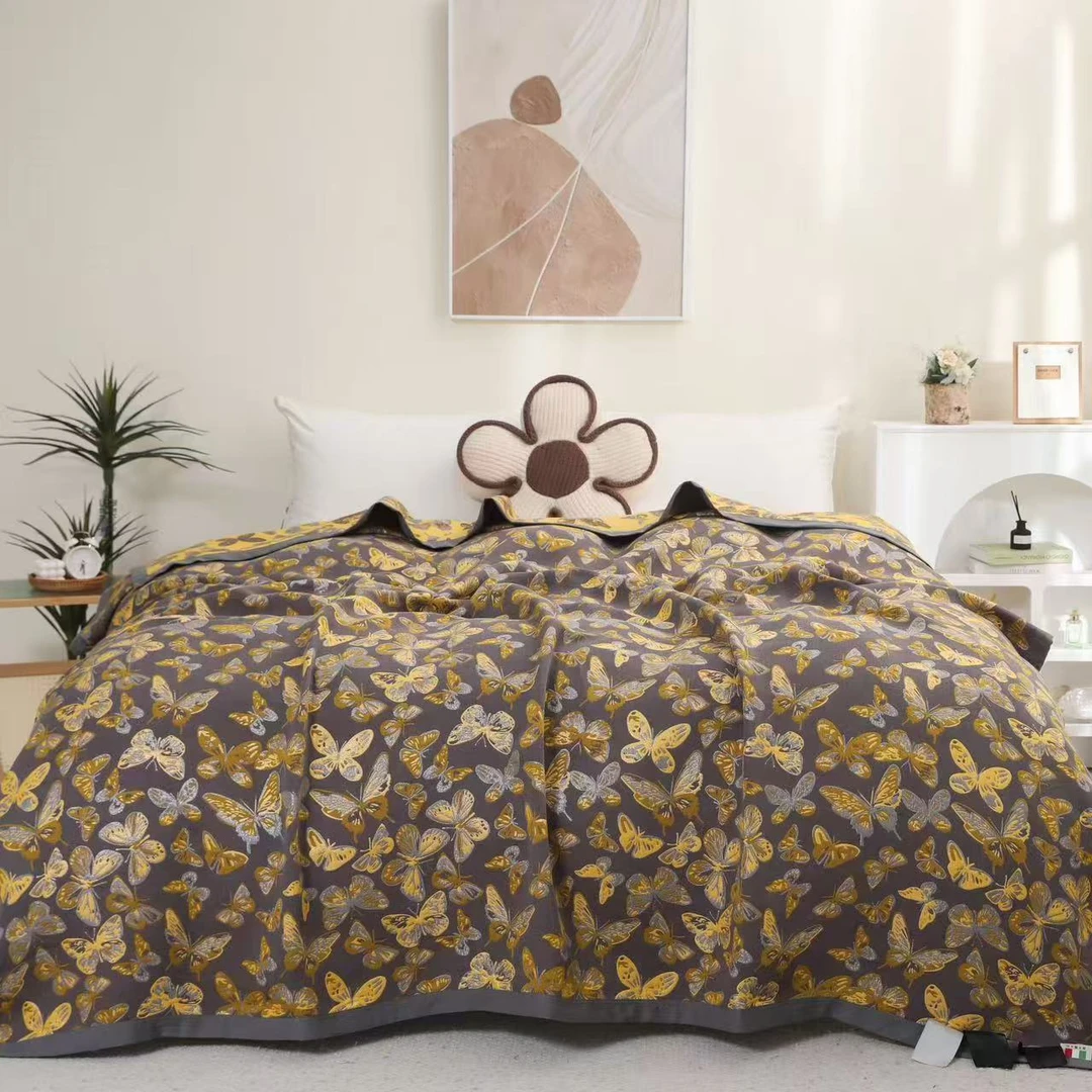 【流金仙蝶 床盖】2.3x2.5米 精梳棉纱布高奢双人加大四季床盖毯