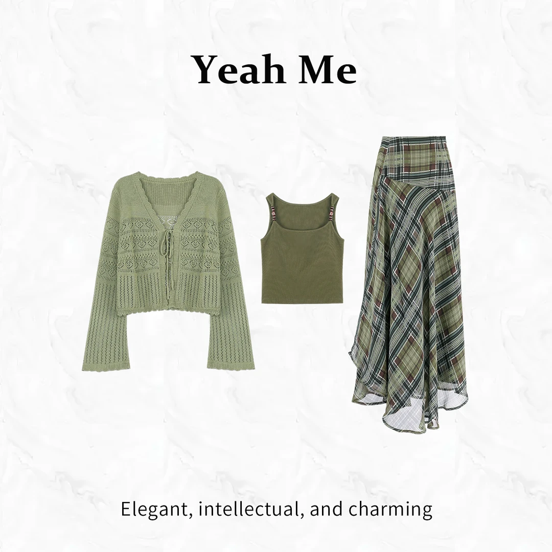 Yeah Me/也觅【熏风青雾】秋季新款原创高级设计感显瘦半身裙套装