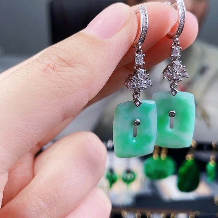 翡翠耳饰银S925镶嵌饰品