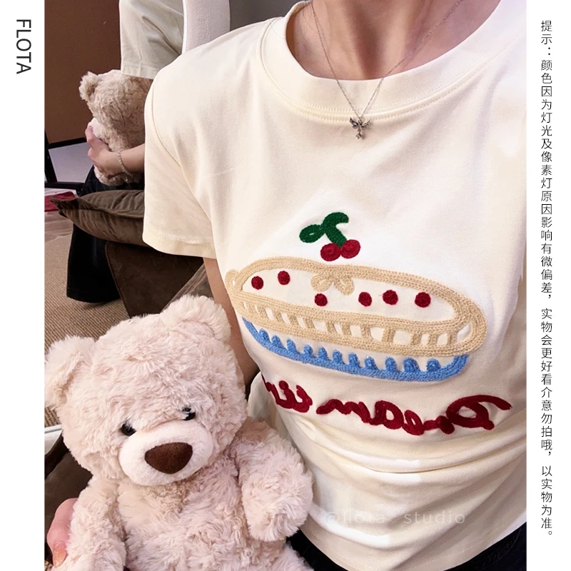 flota/0173 美式复古风动画短袖T恤女甜酷撞色款收腰显瘦夏季上衣