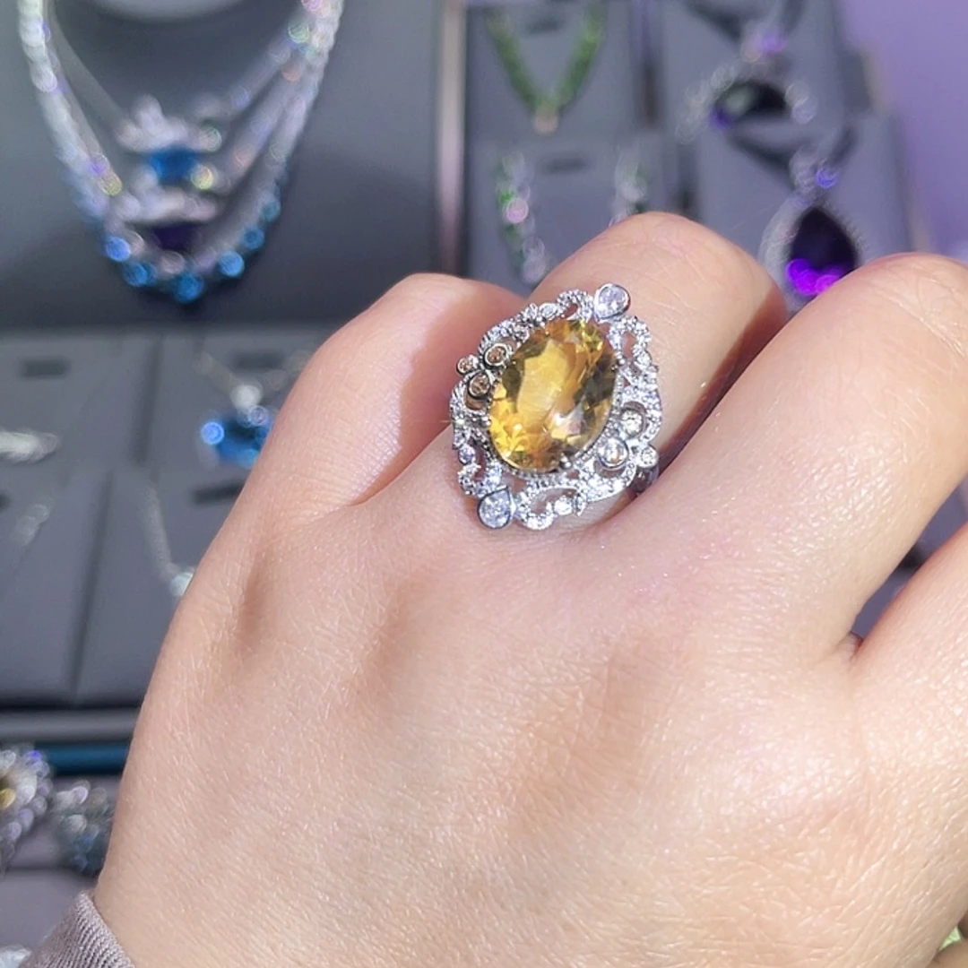 【闪购商品】黄晶戒指银S925镶嵌宇*戒指