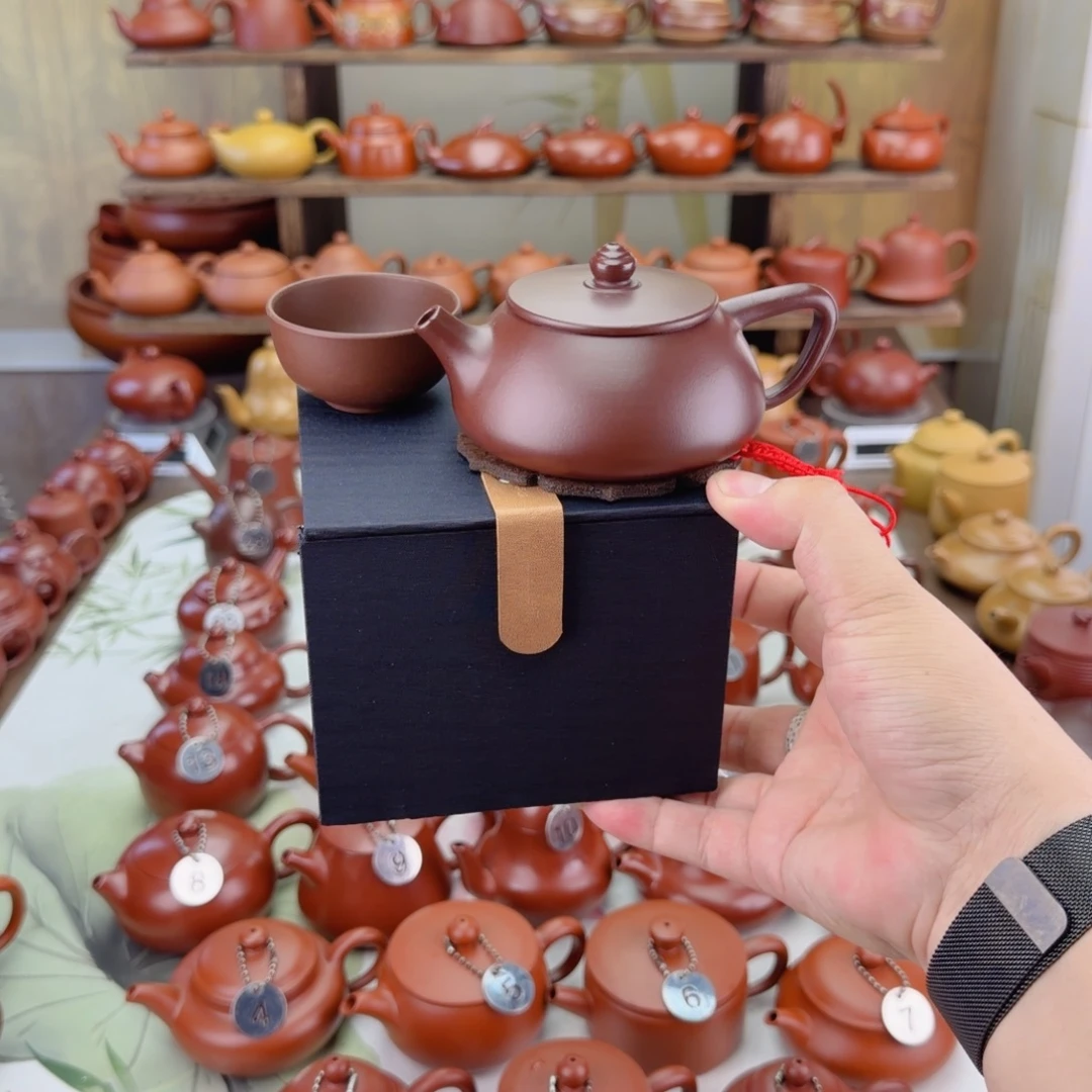 茶壶紫砂紫泥黑金刚水磨石瓢壶