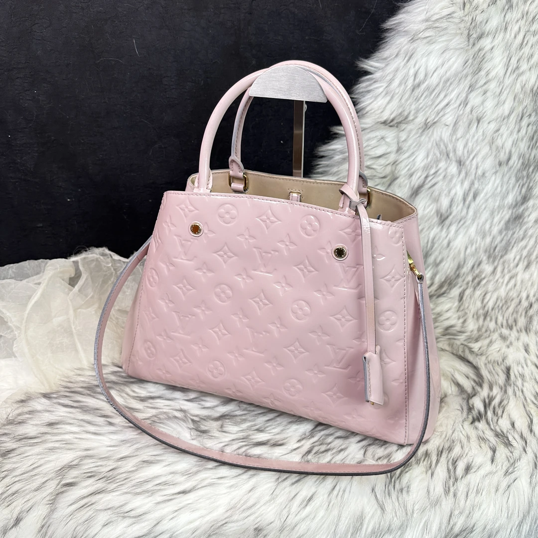 95新 LouisVuitton/路易威登 樱花粉老花蒙田手提单肩包