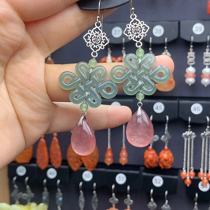 翡翠耳饰银S925镶嵌指**蕾55566