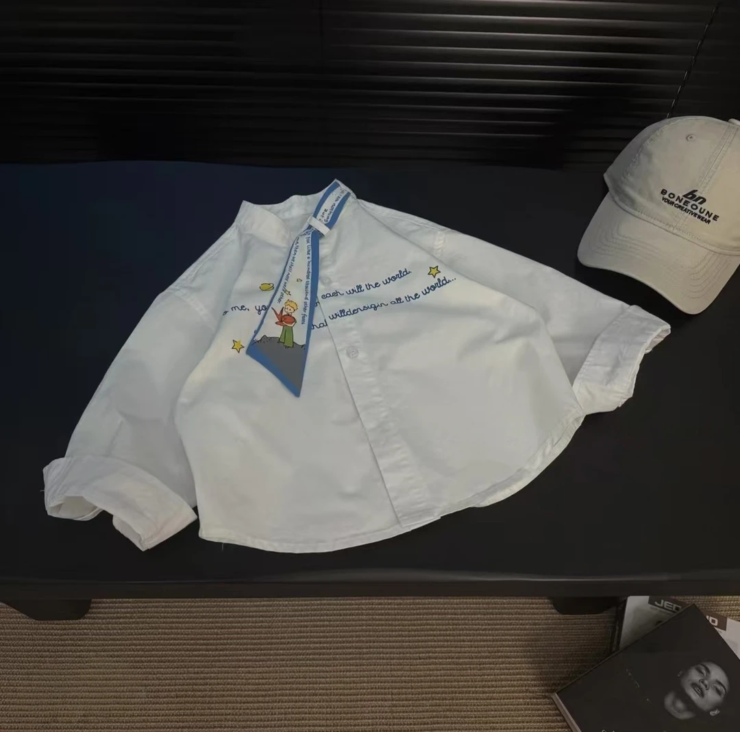 儿童纯棉衬衫2025新款男女童韩版潮流百搭帅气学院风白色长袖衬衣