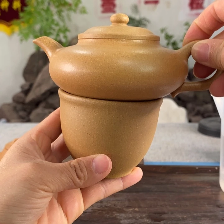 紫砂茶壶时*黄金段扁灯190左右的容量半手制作
