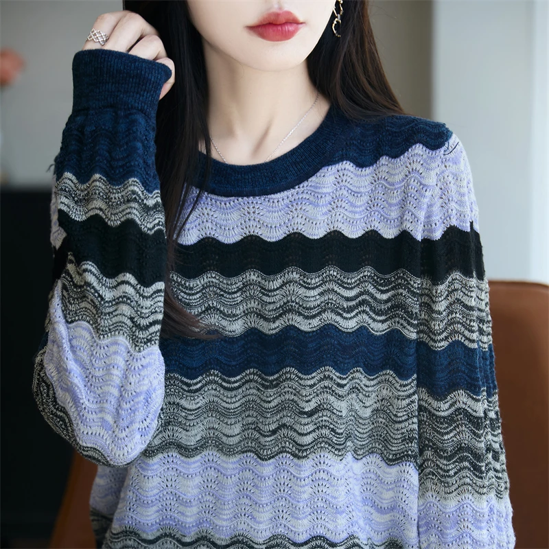 哥弟阿玛施正品条纹女羊毛针织衫法式条纹毛衣打底衫时尚百搭女装