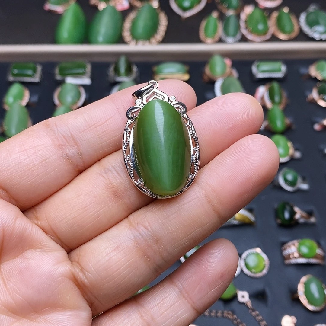 和田玉（碧玉）银S925镶嵌吊坠(赠链)吊坠