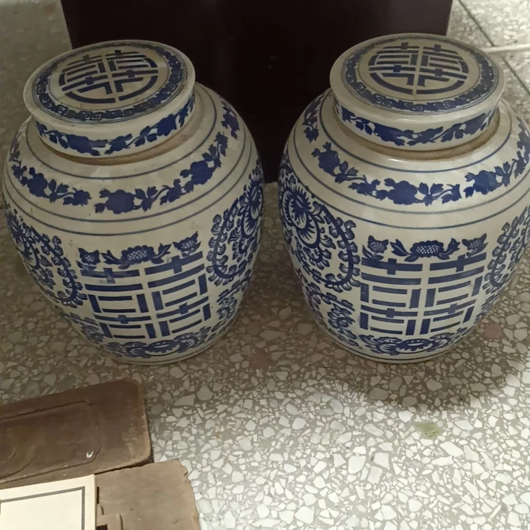摆件双双双喜临门罐罐摆件青花陶瓷摆件