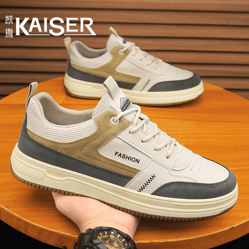 KAISER/凯撒·正品男鞋新款运动休闲皮面板鞋男士厚底防滑百搭潮鞋