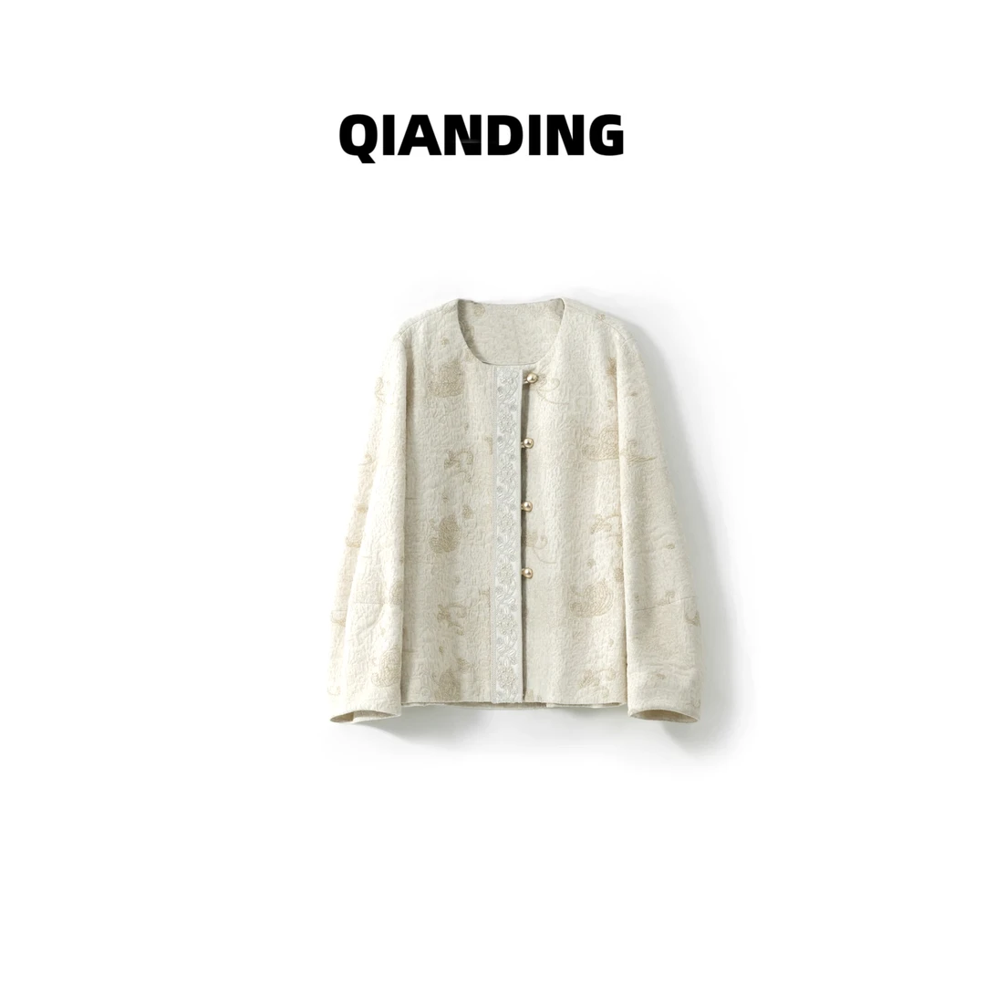 JZ【杏花微雨】鎏金高光复古新中式提花百搭女士休闲外套JZ2518