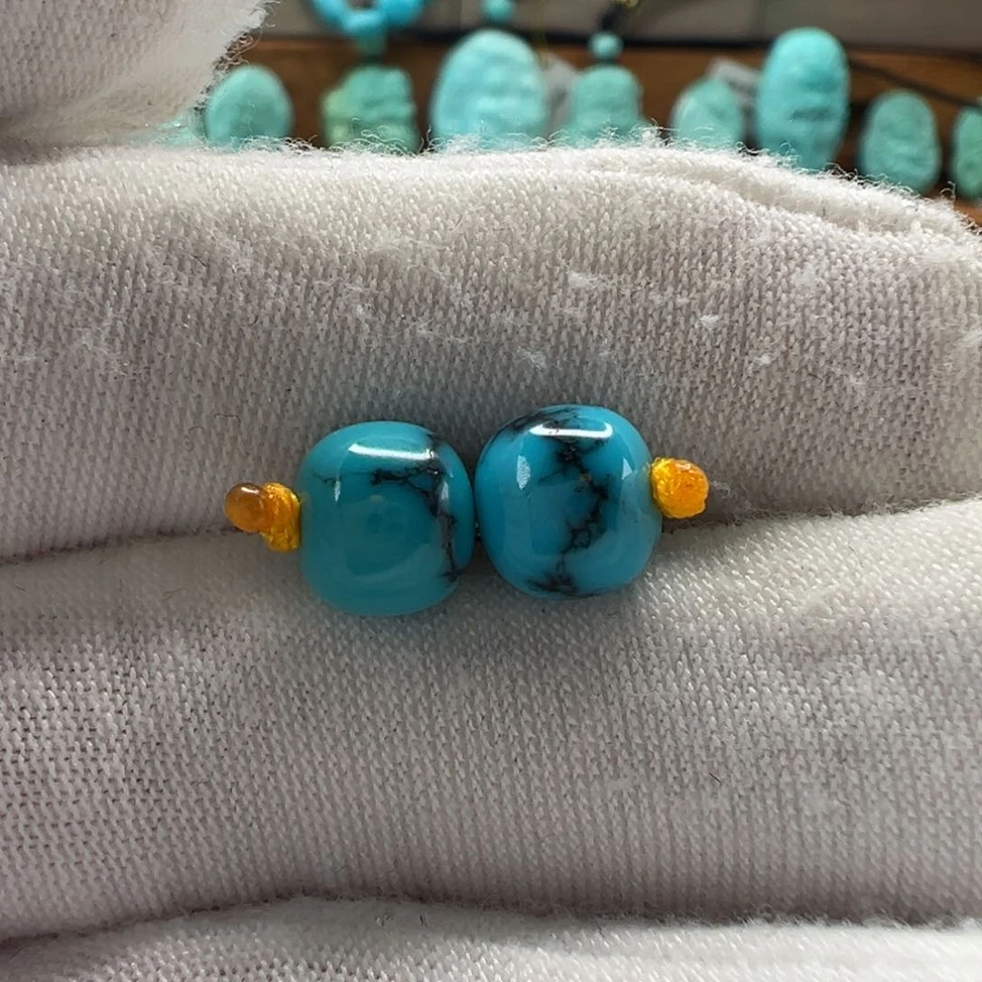 绿松石未镶嵌老型对珠7.4mm