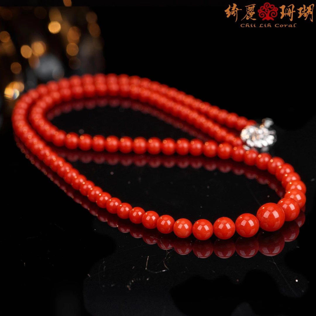 Chii Lih绮丽珊瑚 天然珊瑚 多样性 红珊圆珠塔链/22001384