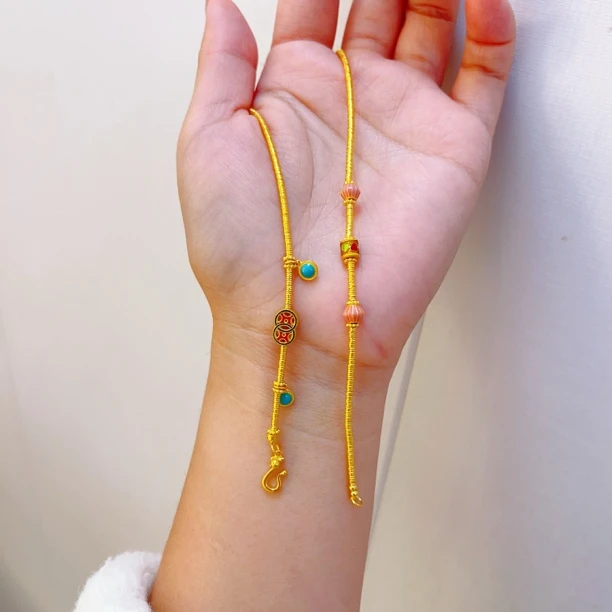 宫廷黄金足金碎金项链单钩真金精美链百搭古风金色简约复古