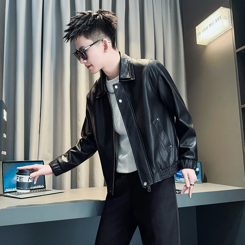 男士皮衣外套秋冬季2025新款爆款男装上衣高级感痞帅机车pu皮夹克