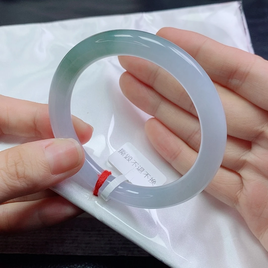 翡翠手镯未镶嵌53圆条起胶浅浅梦幻春彩色