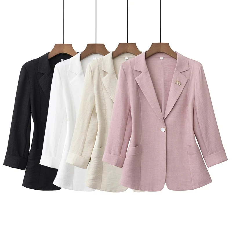 2025薄款西装外套女夏季高级感八分袖小个子流行休闲西服