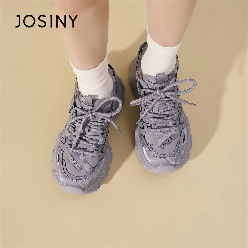 卓诗尼低帮系带老爹鞋女2025秋冬新款休闲百搭厚底增高舒适运动鞋