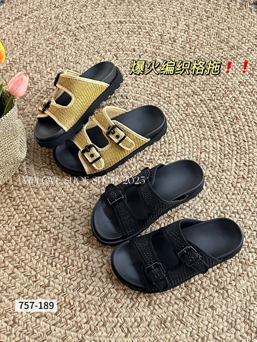 【海南简爱】踩屎感厚底款编织复古一字拖女 757-189