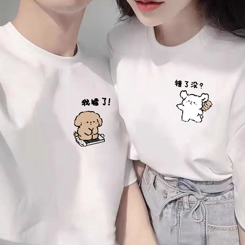 海外订单尾货~剪标撤回外贸卡通印花纯棉短袖T恤男女特别的情侣装