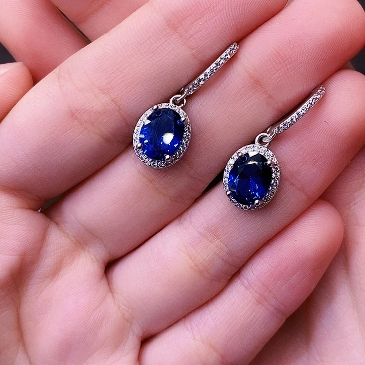 银S925镶嵌蓝宝石耳饰