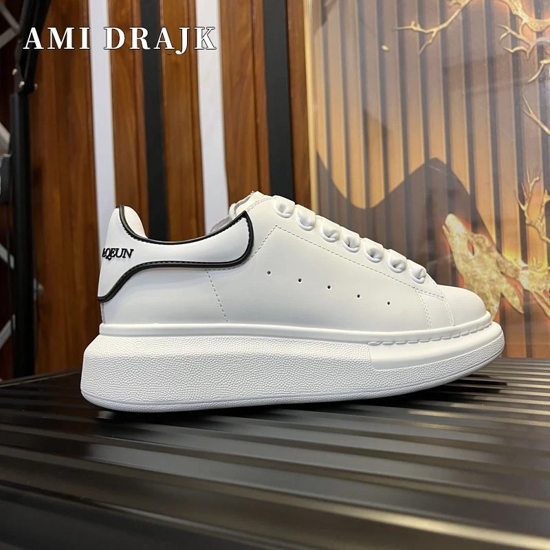 AMI DRAJK欧洲站季麦昆男鞋小白鞋滴胶尾松糕鞋头层牛皮系带增高