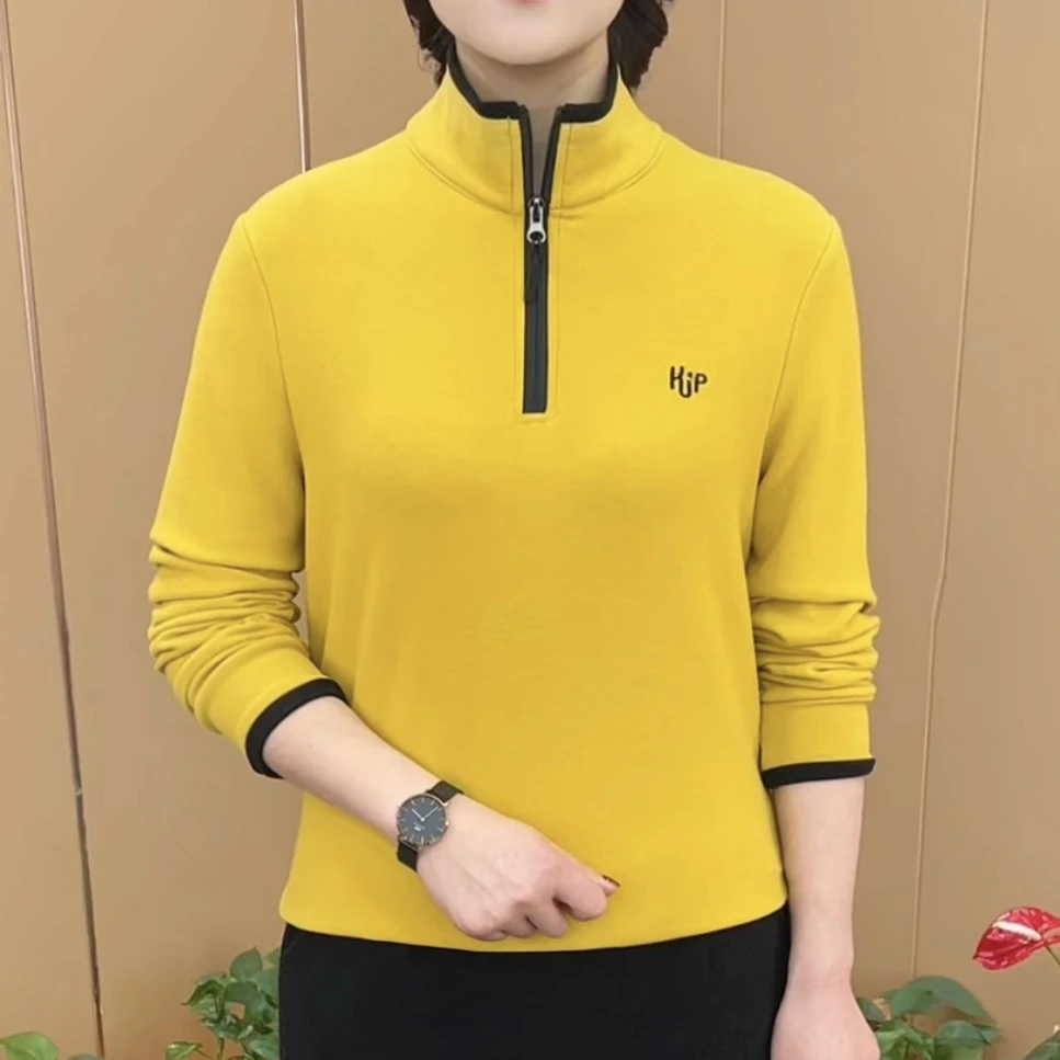 2024冬季新款时尚精品双面德绒半拉链拼色刺绣打底气质上衣K9158