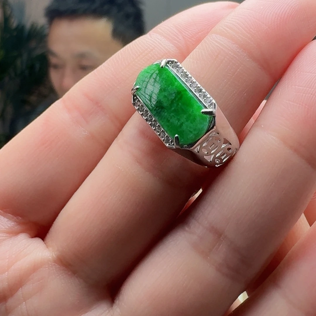 翡翠戒指银S925镶嵌天然