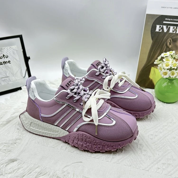 【刘叮咚女鞋】爆款紫厚底德训鞋2025春夏新款轻奢运动慢跑时尚女鞋