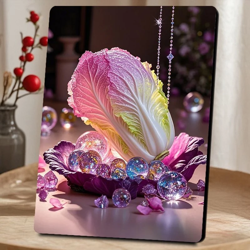 聚财唯美七彩白菜招百财摆件客厅玄关出租房墙上装饰房间个性E354