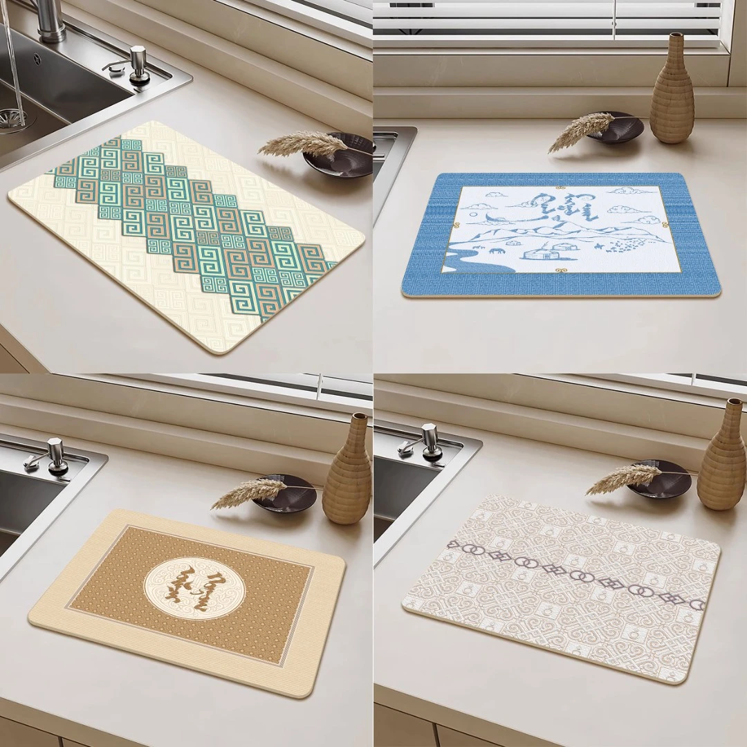 硅藻泥沥水垫厨房台面吸水速干碗盘餐具水槽空水杯子橡胶底垫子