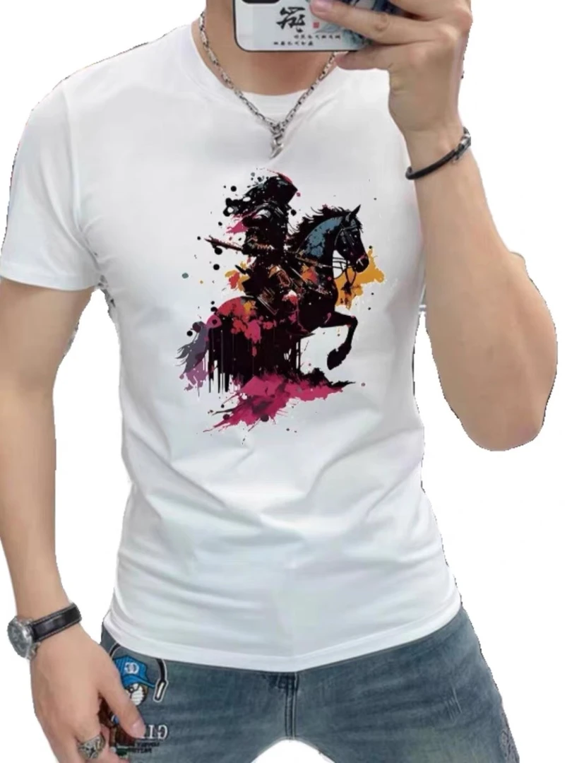 广州面料新款时尚印花青少年休闲潮流圆领百搭半袖短袖个性